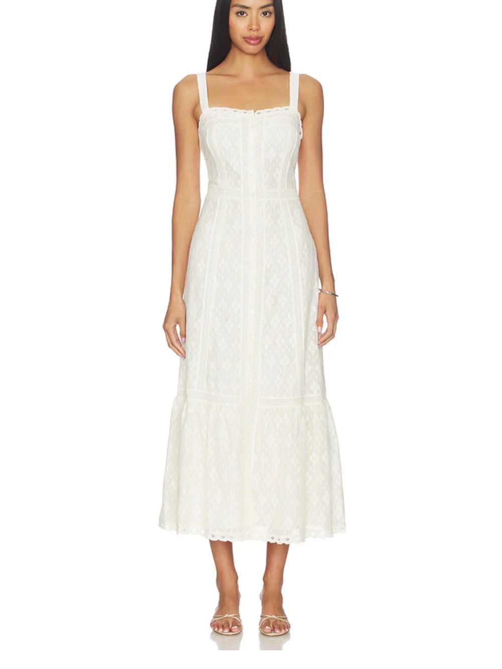 Paige Kelli Antique White Square Neck Midi Dress, Size 8